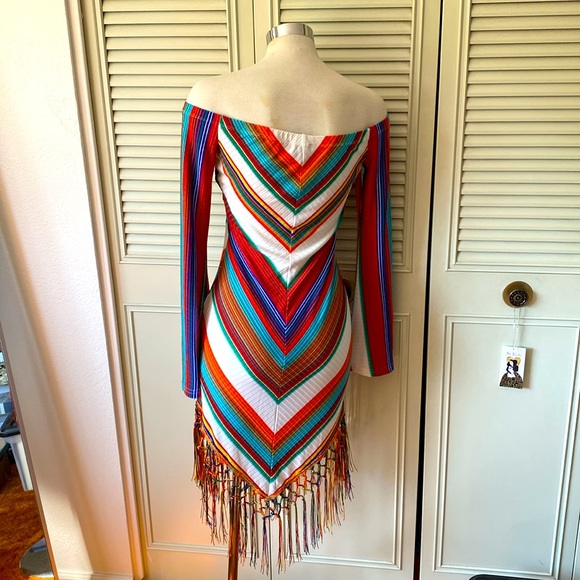 FOREVER 21 Boho Chevron Off Shoulder Fringe Dress - Picture 5 of 7
